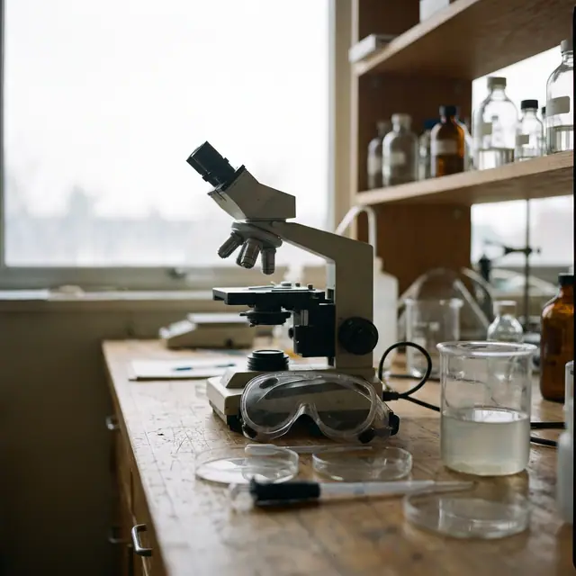 Laboratory microscope goggles science research equipment