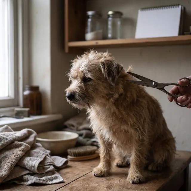 Pet grooming scissors animal care home routine close-up