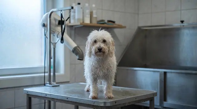 Dog grooming fluffy fur spa treatment cool light