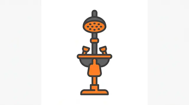 Emergency eyewash station flat vector icon orange grey