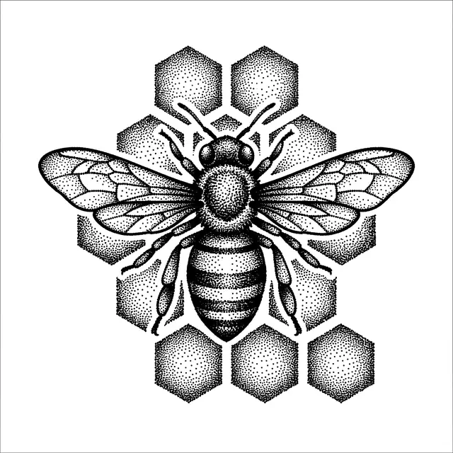 Dotwork Bee With Honeycomb