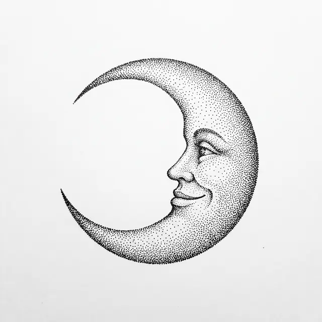 Dotwork Crescent Moon Face