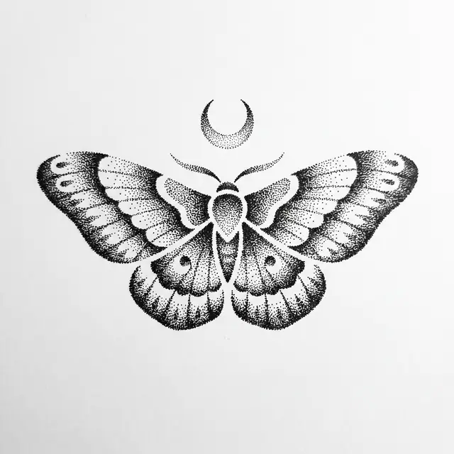 Dotwork Moth With Moon