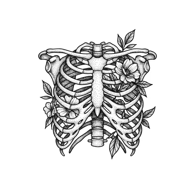 Dotwork Rib Cage With Flowers