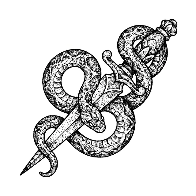 Dotwork Snake And Dagger