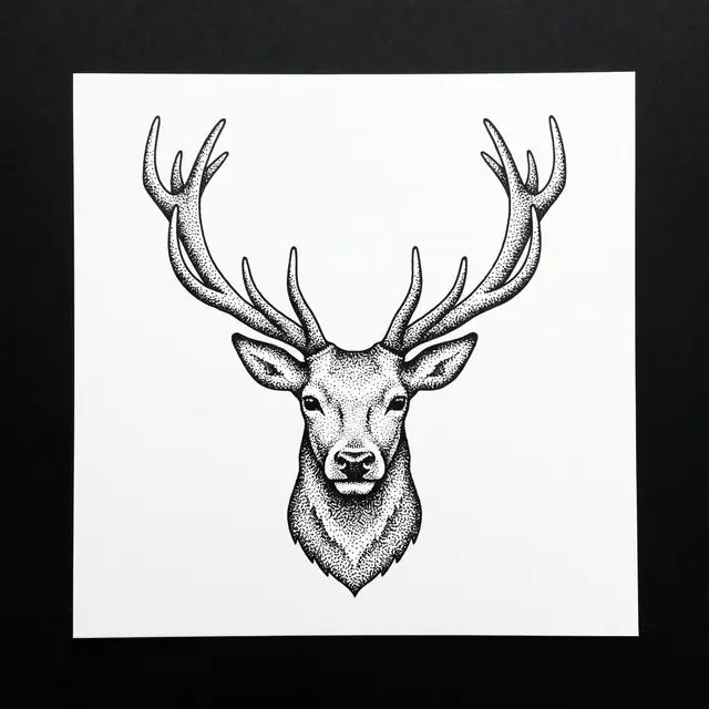 Dotwork Stag With Antlers