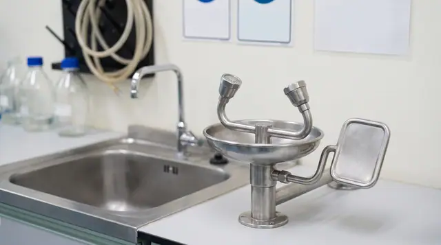 Bench-mounted eyewash station laboratory sink safety equipment