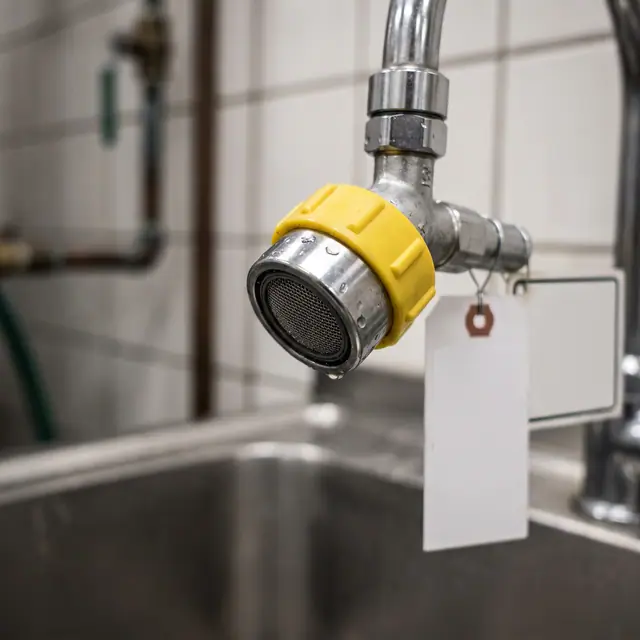 Emergency eyewash spray head aerator close-up workplace safety