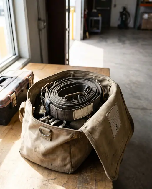Fall arrest harness coiled canvas kit bag safety equipment