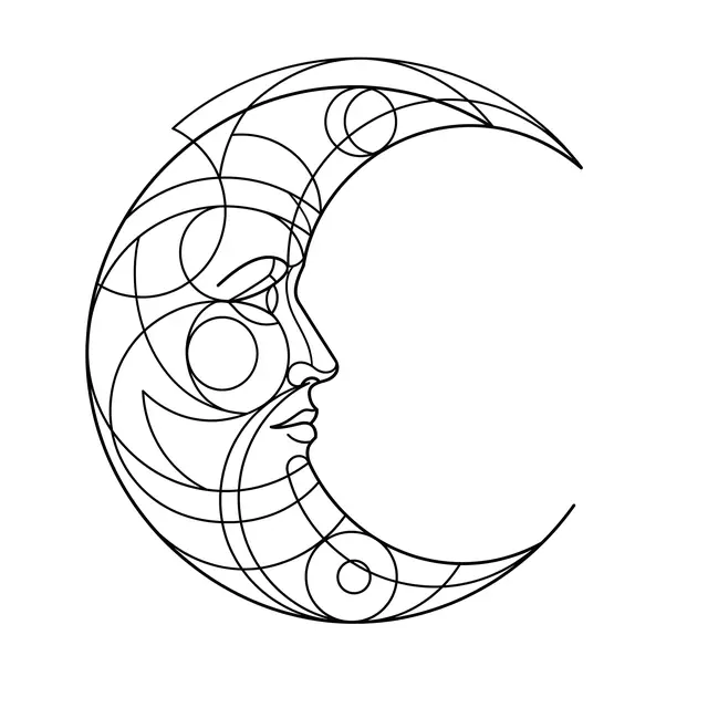 Geometric Crescent Moon Face