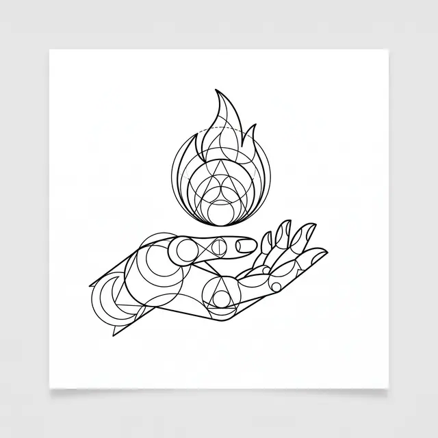 Geometric Hand Holding Flame