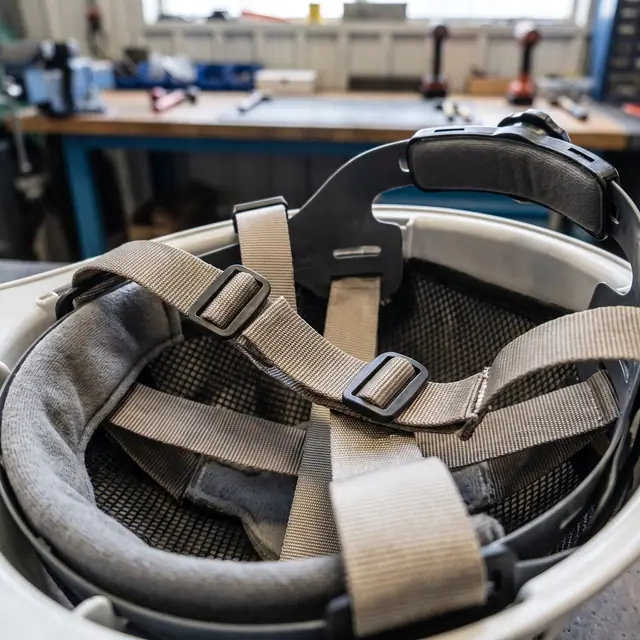 Safety helmet internal suspension cradle close-up industrial