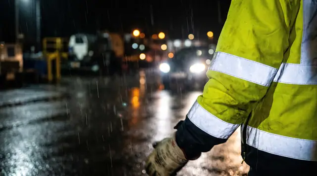 Reflective safety vest bands night headlights close-up