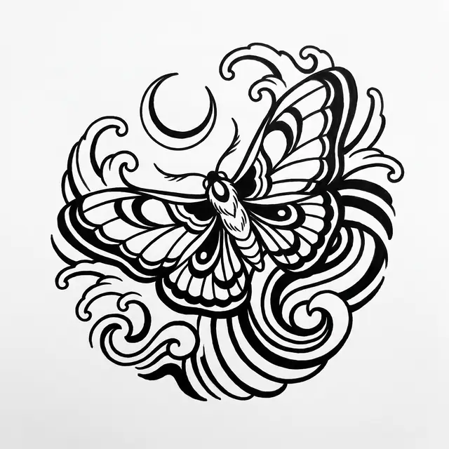 Japanese Moth With Moon