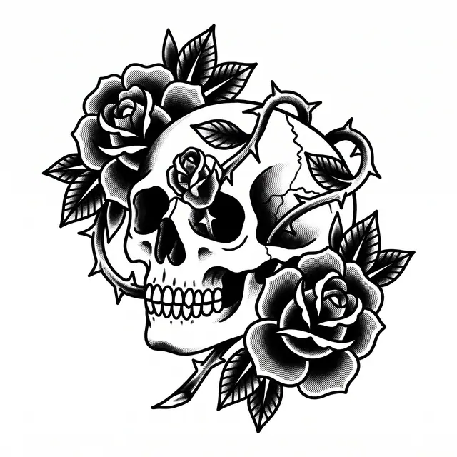 Traditional Skull With Roses